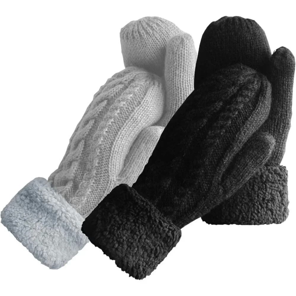 Women's Grey Black Winter Warm Imported Fleece Lining Wool Knit Thick Gloves
